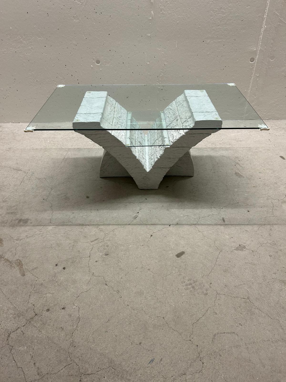 Designer Couchtisch Beton Stein Optik Glasplatte Tisch