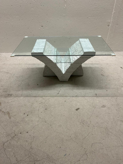 Designer Couchtisch Beton Stein Optik Glasplatte Tisch