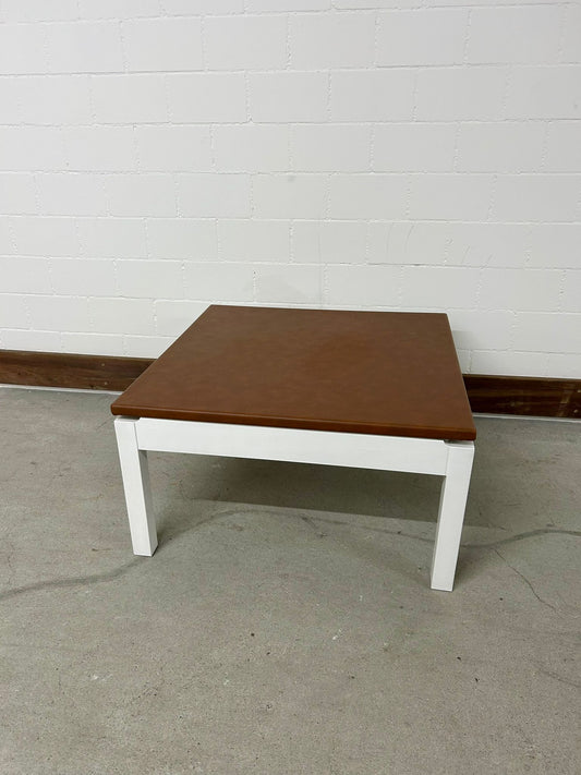 Couchtisch Beistelltisch brauner Lederlook Gestell weiss