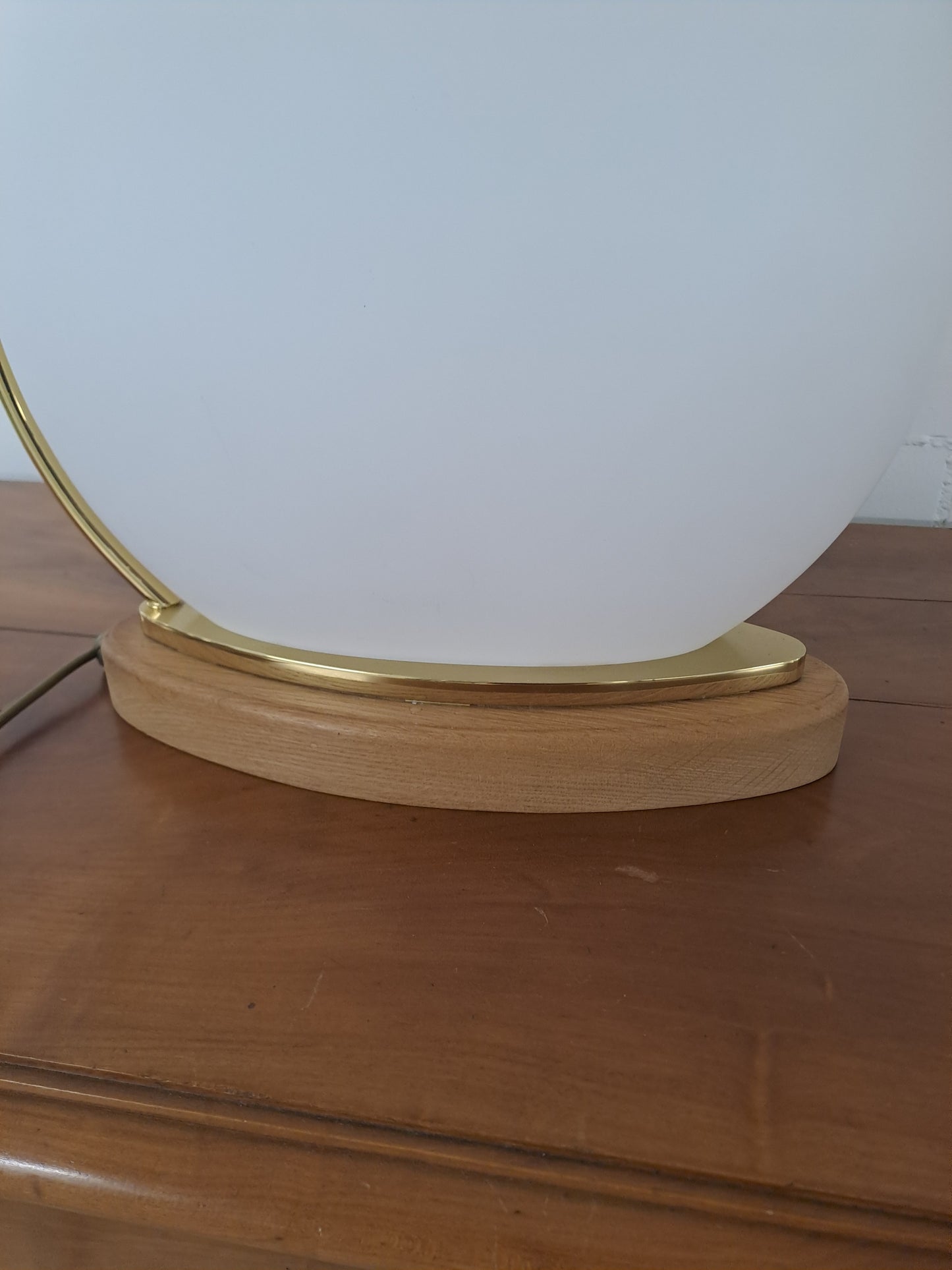 Vintage Lampe von Bankamp Leuchten Opalglas Holz Goldrahmen