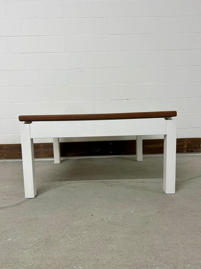 Couchtisch Beistelltisch brauner Lederlook Gestell weiss