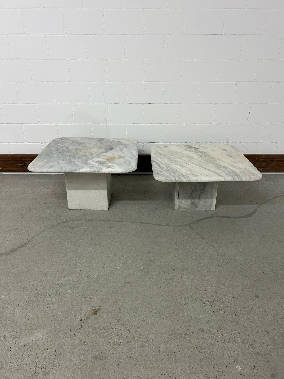 2er Set Marmor Beistelltische Vintage weiss
