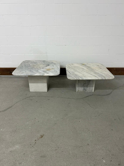 2er Set Marmor Beistelltische Vintage weiss