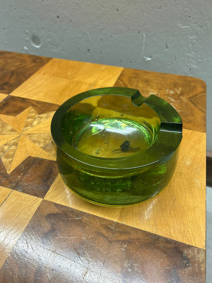 Grüner Glas Aschenbecher, Vintage, 70er Jahre