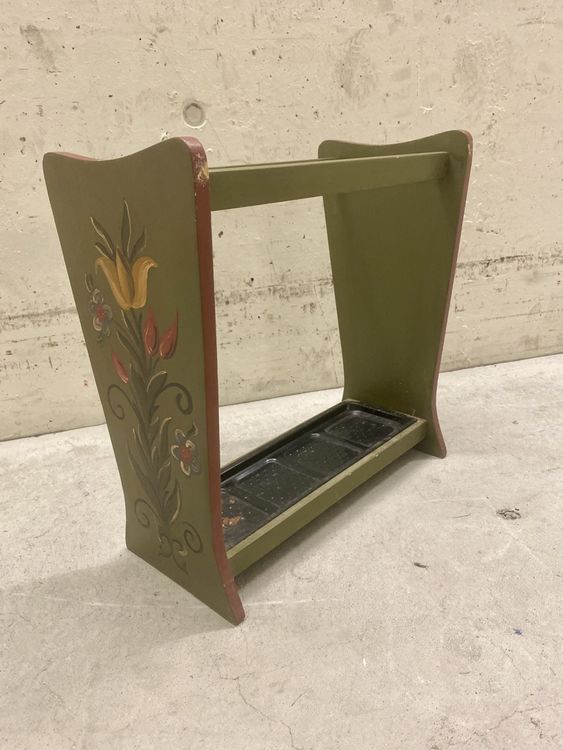 Schirmständer Vintage Blumen handbemalt grün 60er