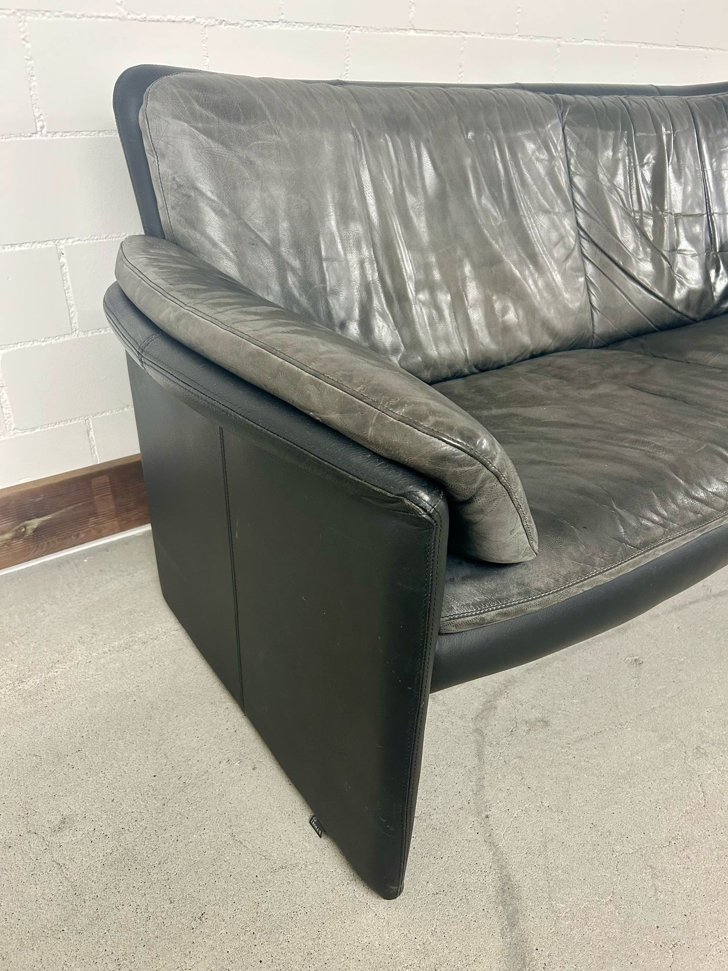 Leolux Leder Sofa Schwarz/GrauVintage Retro 80er Jahre