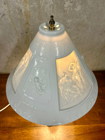 Seltene Litophanie Tischlampe aus Porzellan Keramik