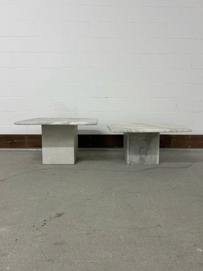 2er Set Marmor Beistelltische Vintage weiss