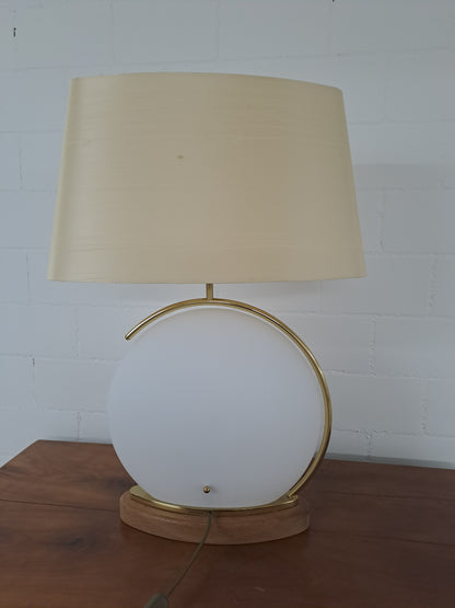 Vintage Lampe von Bankamp Leuchten Opalglas Holz Goldrahmen
