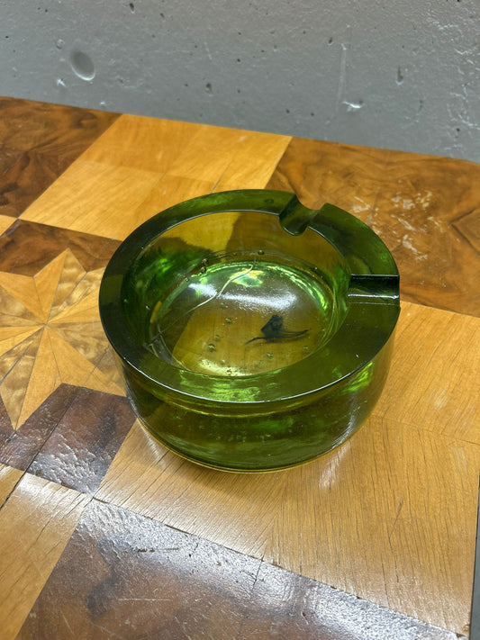 Grüner Glas Aschenbecher, Vintage, 70er Jahre