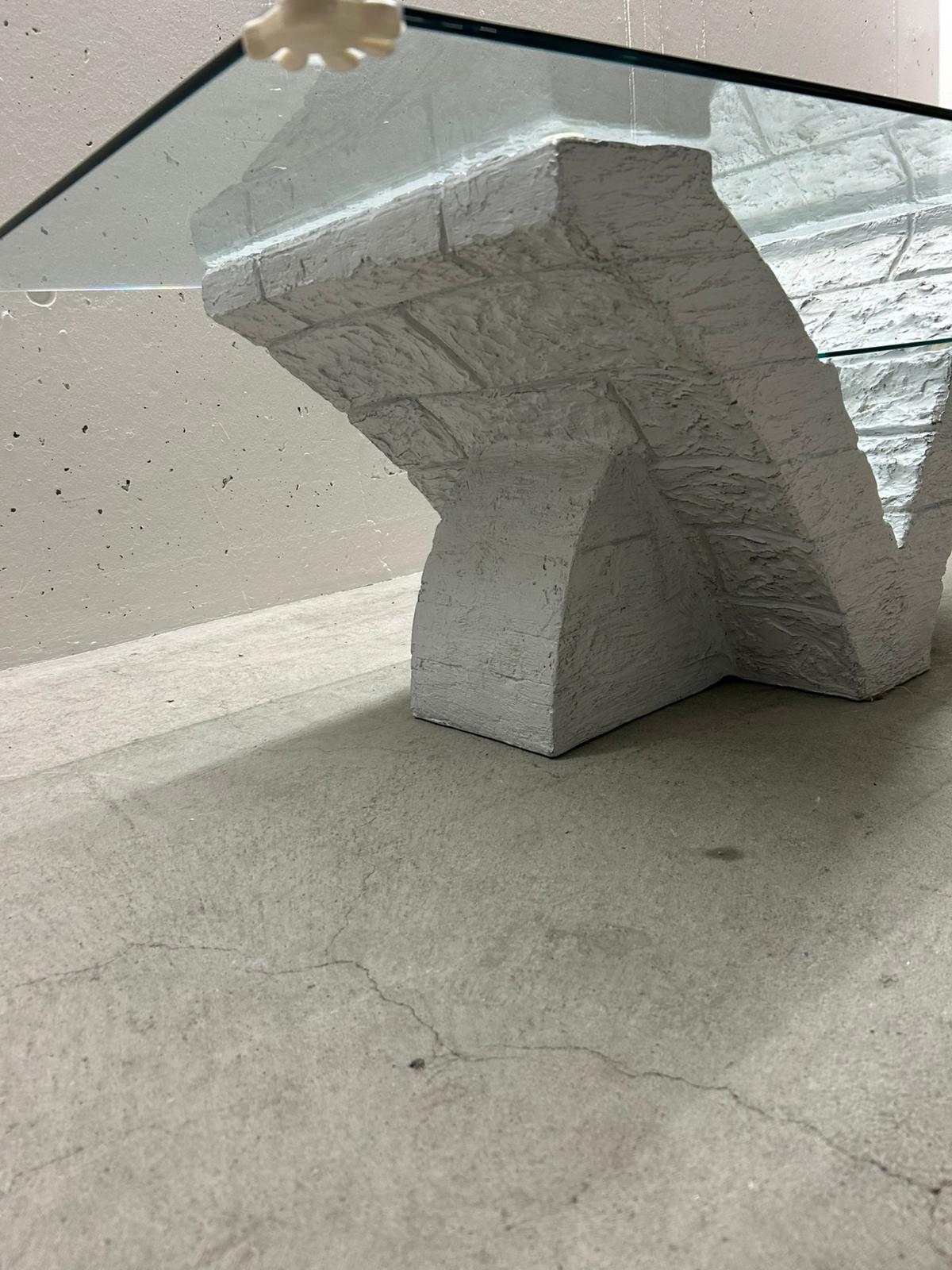 Designer Couchtisch Beton Stein Optik Glasplatte Tisch