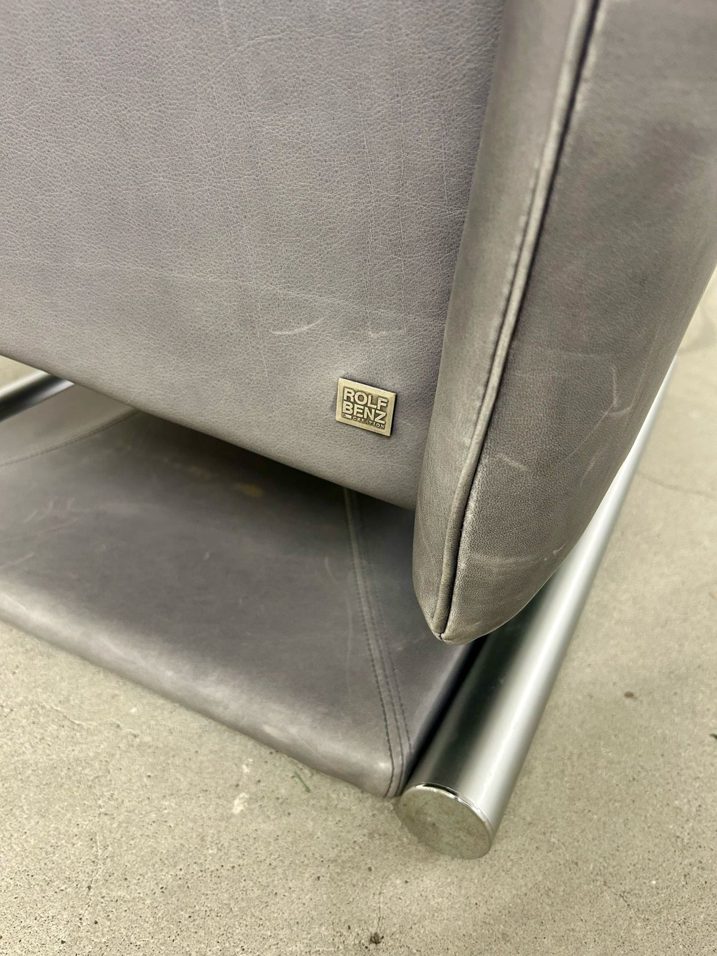 Design Leder Sessel mit Fusshocker Chromgestell Rolf Benz