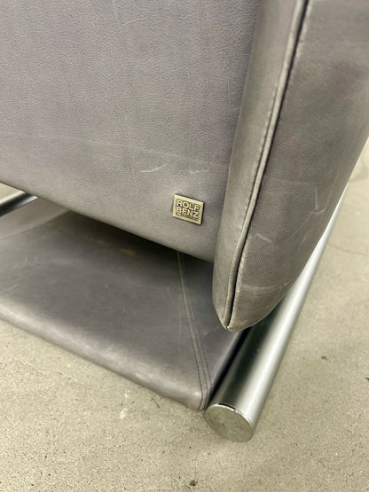 Design Leder Sessel mit Fusshocker Chromgestell Rolf Benz
