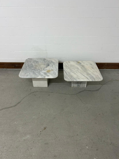 2er Set Marmor Beistelltische Vintage weiss