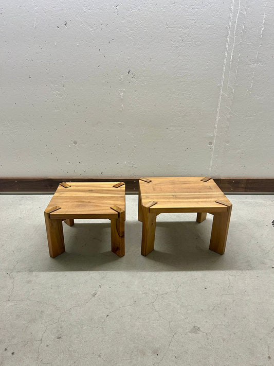 2er Set Holz Beistelltisch Massiv Vintage Couchtisch