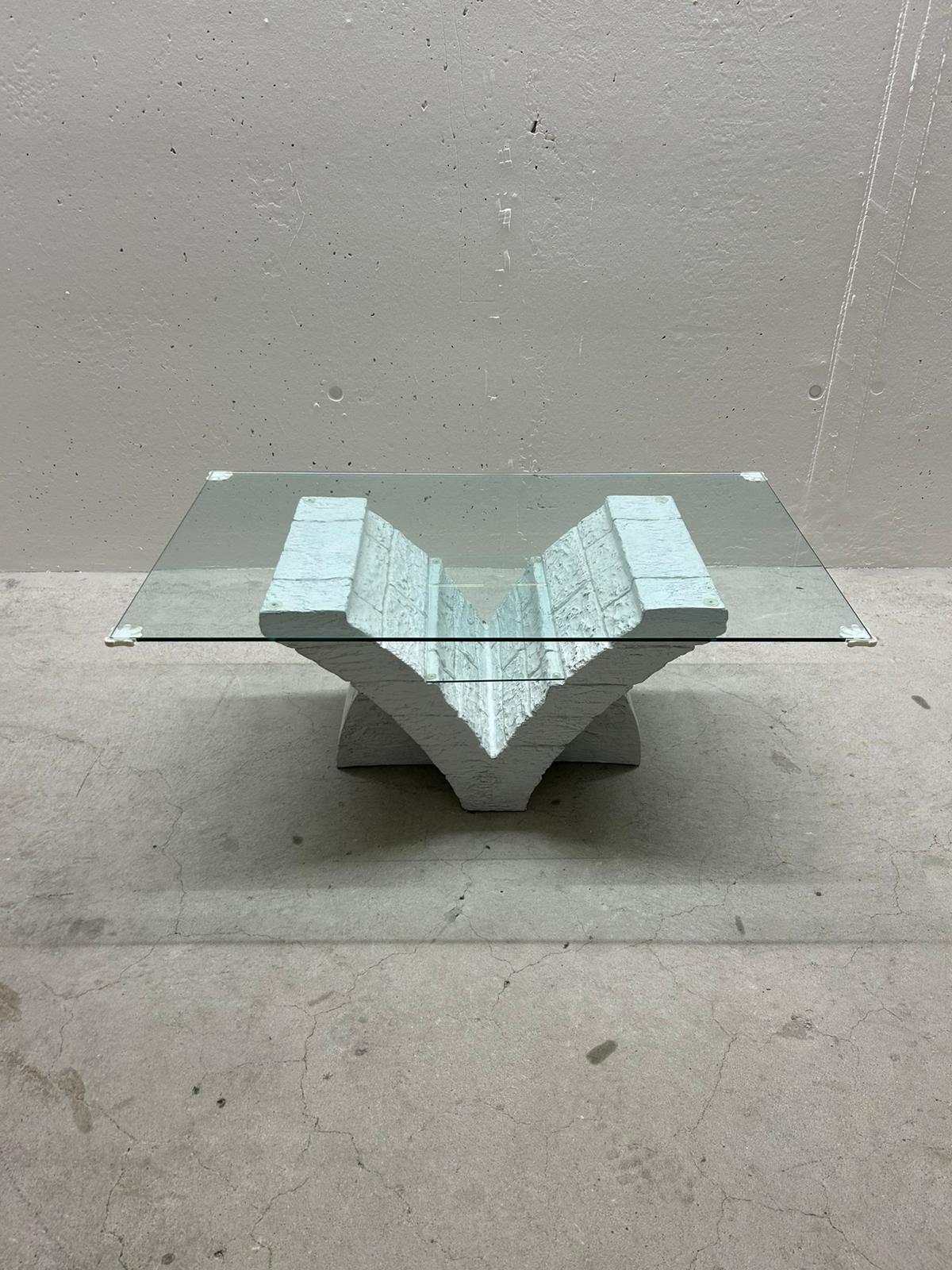 Designer Couchtisch Beton Stein Optik Glasplatte Tisch