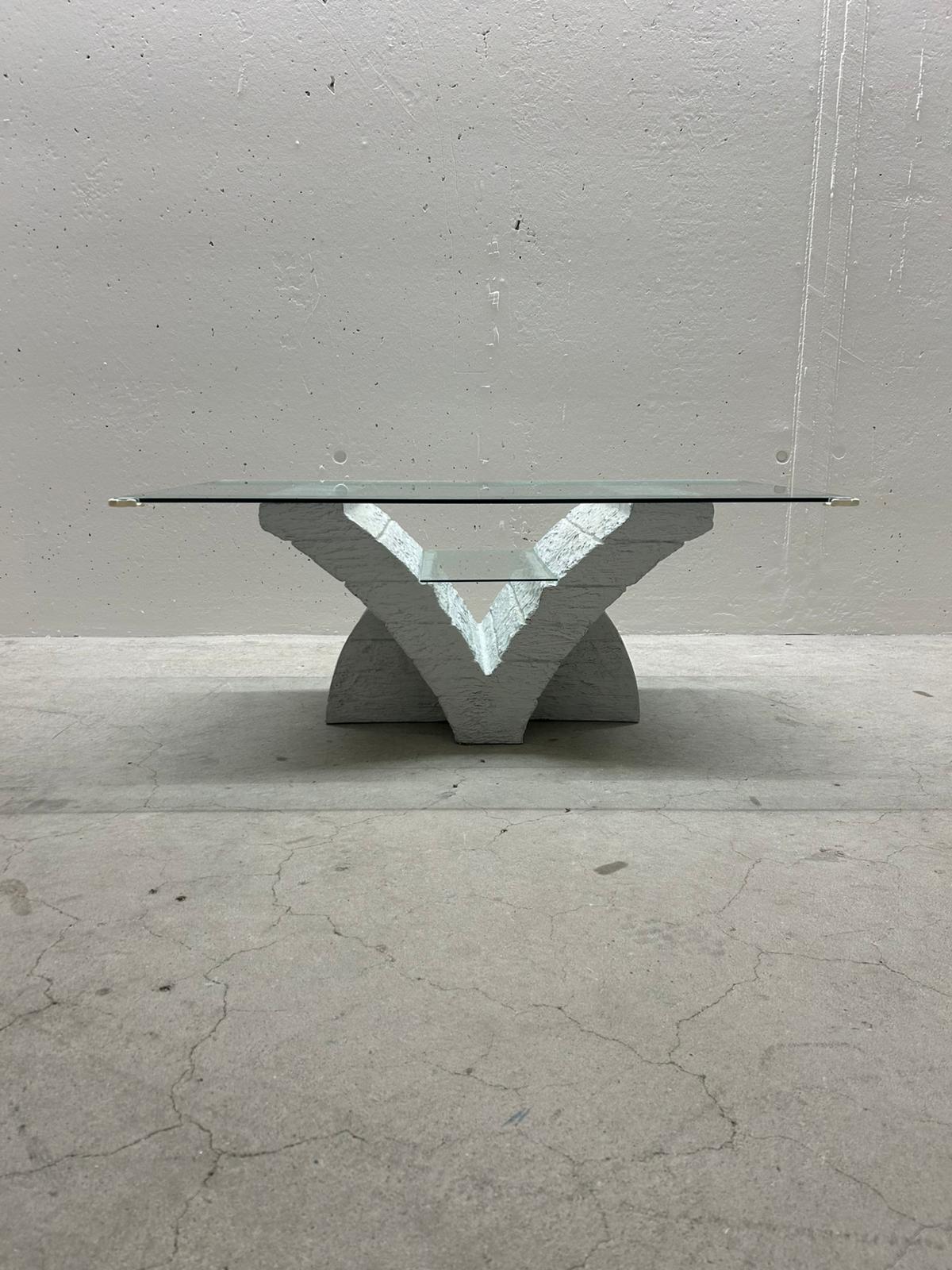 Designer Couchtisch Beton Stein Optik Glasplatte Tisch