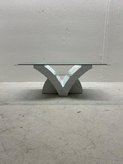 Designer Couchtisch Beton Stein Optik Glasplatte Tisch