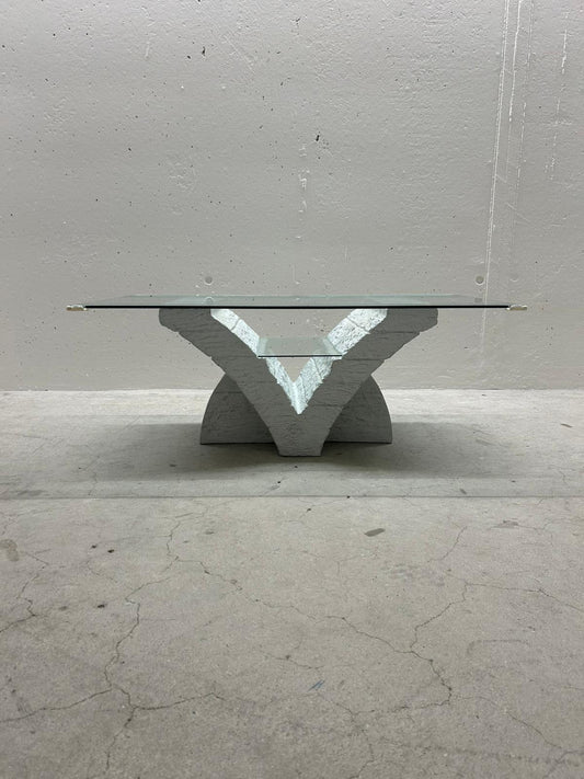 Designer Couchtisch Beton Stein Optik Glasplatte Tisch