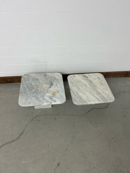2er Set Marmor Beistelltische Vintage weiss