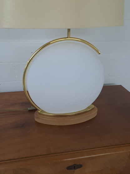 Vintage Lampe von Bankamp Leuchten Opalglas Holz Goldrahmen
