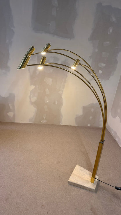 Italienische Bogenlampe mit 5 Armen Travertin Messing