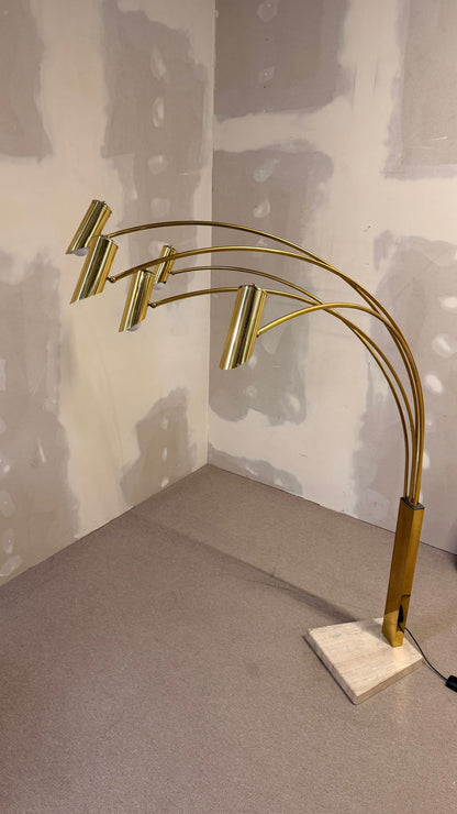 Italienische Bogenlampe mit 5 Armen Travertin Messing