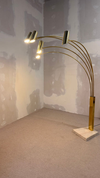 Italienische Bogenlampe mit 5 Armen Travertin Messing