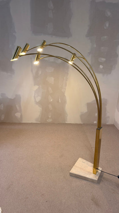 Italienische Bogenlampe mit 5 Armen Travertin Messing