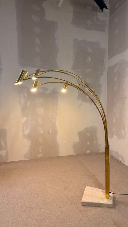 Italienische Bogenlampe mit 5 Armen Travertin Messing