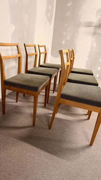 6er Set Mid Century dänische Esszimmerstühle Teakholz Stil