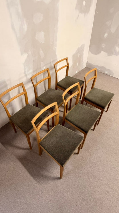 6er Set Mid Century dänische Esszimmerstühle Teakholz Stil