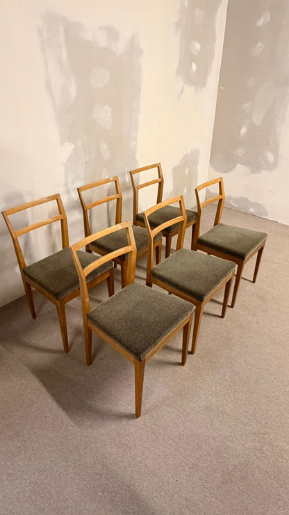 6er Set Mid Century dänische Esszimmerstühle Teakholz Stil