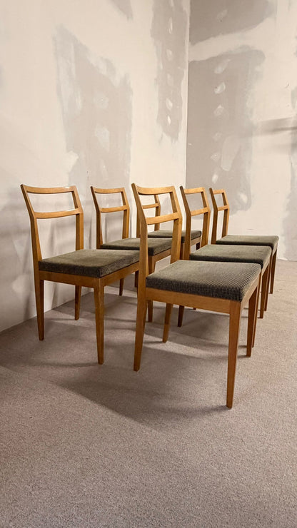 6er Set Mid Century dänische Esszimmerstühle Teakholz Stil