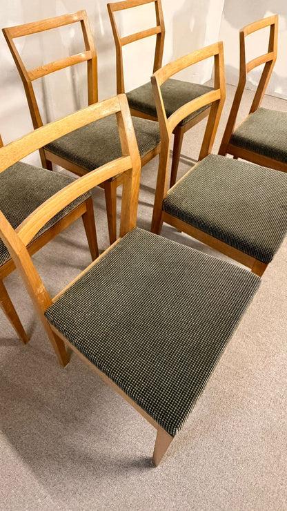 6er Set Mid Century dänische Esszimmerstühle Teakholz Stil