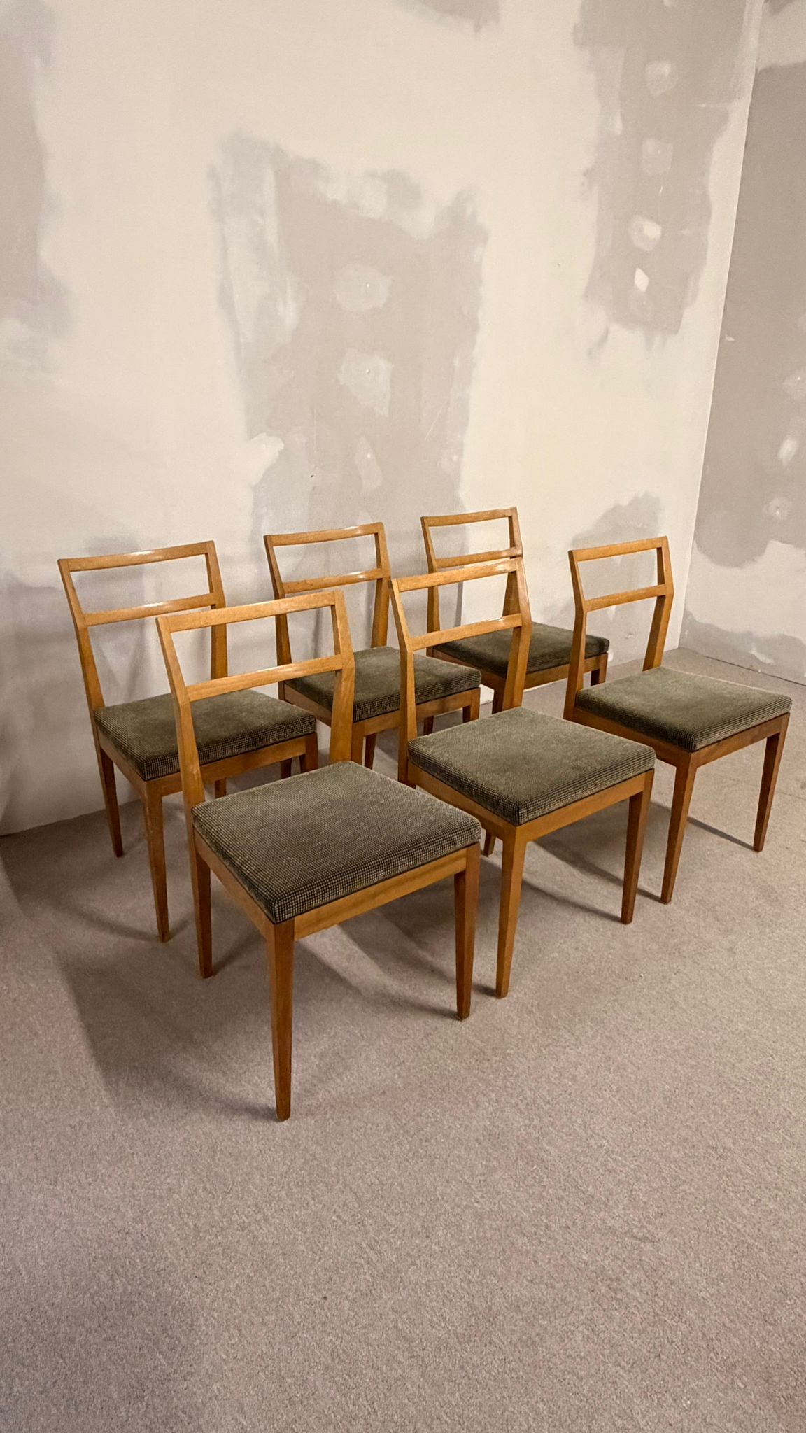 6er Set Mid Century dänische Esszimmerstühle Teakholz Stil
