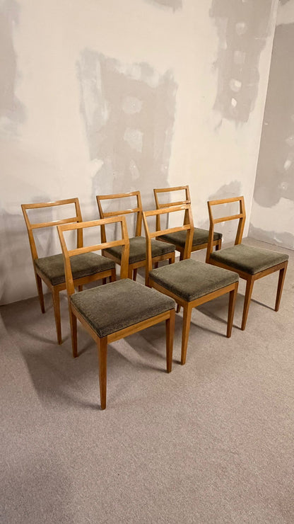 6er Set Mid Century dänische Esszimmerstühle Teakholz Stil