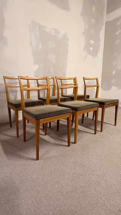 6er Set Mid Century dänische Esszimmerstühle Teakholz Stil