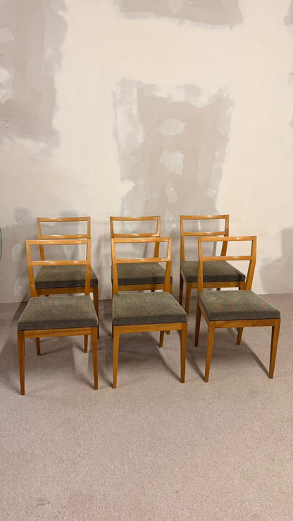 6er Set Mid Century dänische Esszimmerstühle Teakholz Stil