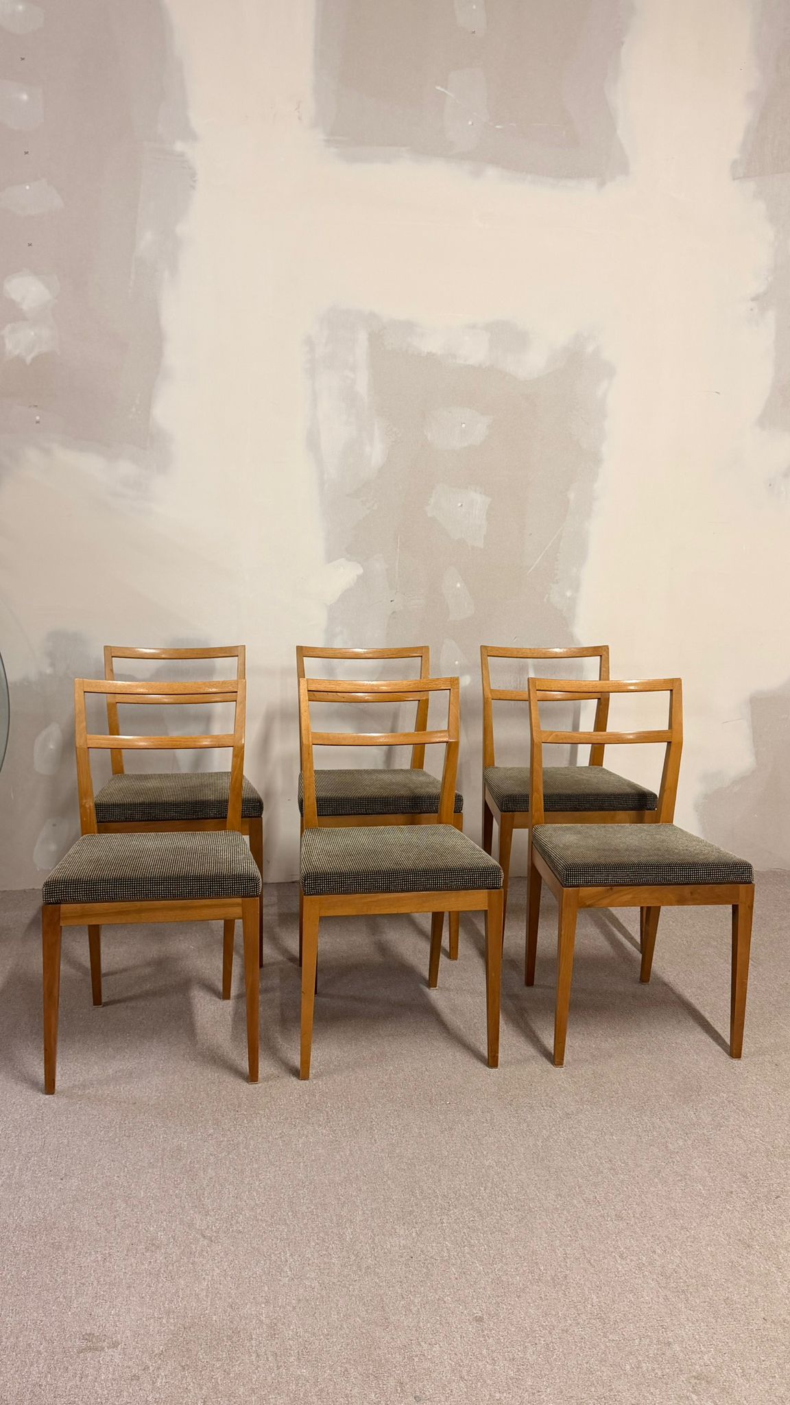 6er Set Mid Century dänische Esszimmerstühle Teakholz Stil