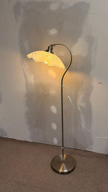 Stehlampe mit Schwanenhals Blumenmuster Lampenschirm Glas