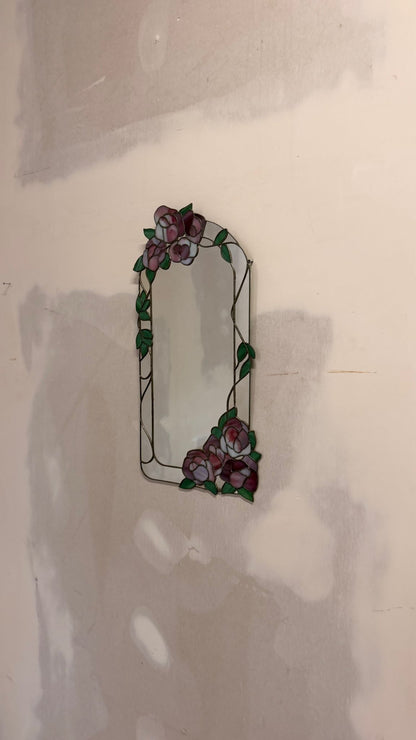 Vintage Spiegel im Tiffany-Stil Buntglasrahmen Rosenmotiv