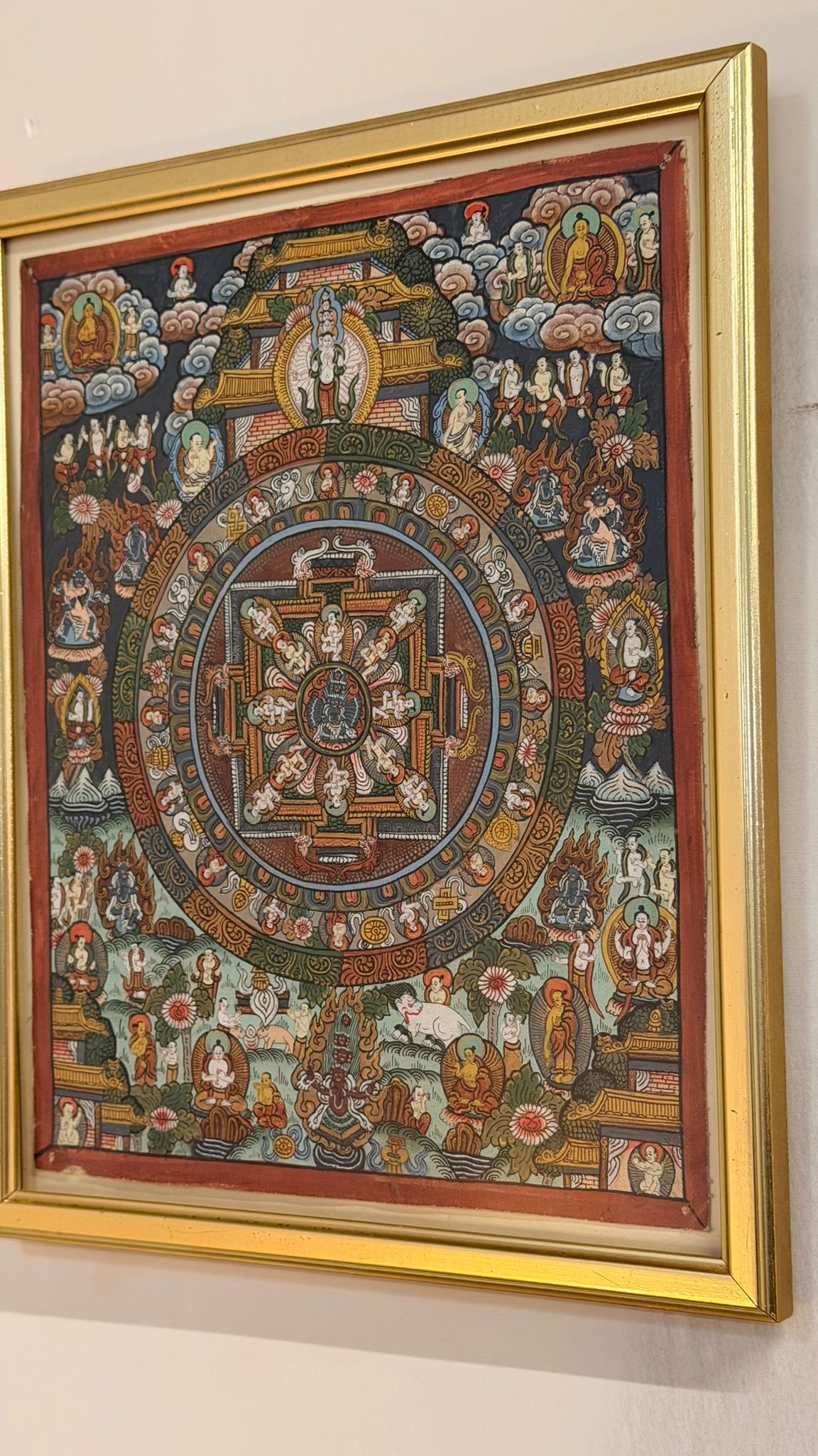 Thangka Mandala Tibet Buddhistische Kunst gerahmt handgemalt