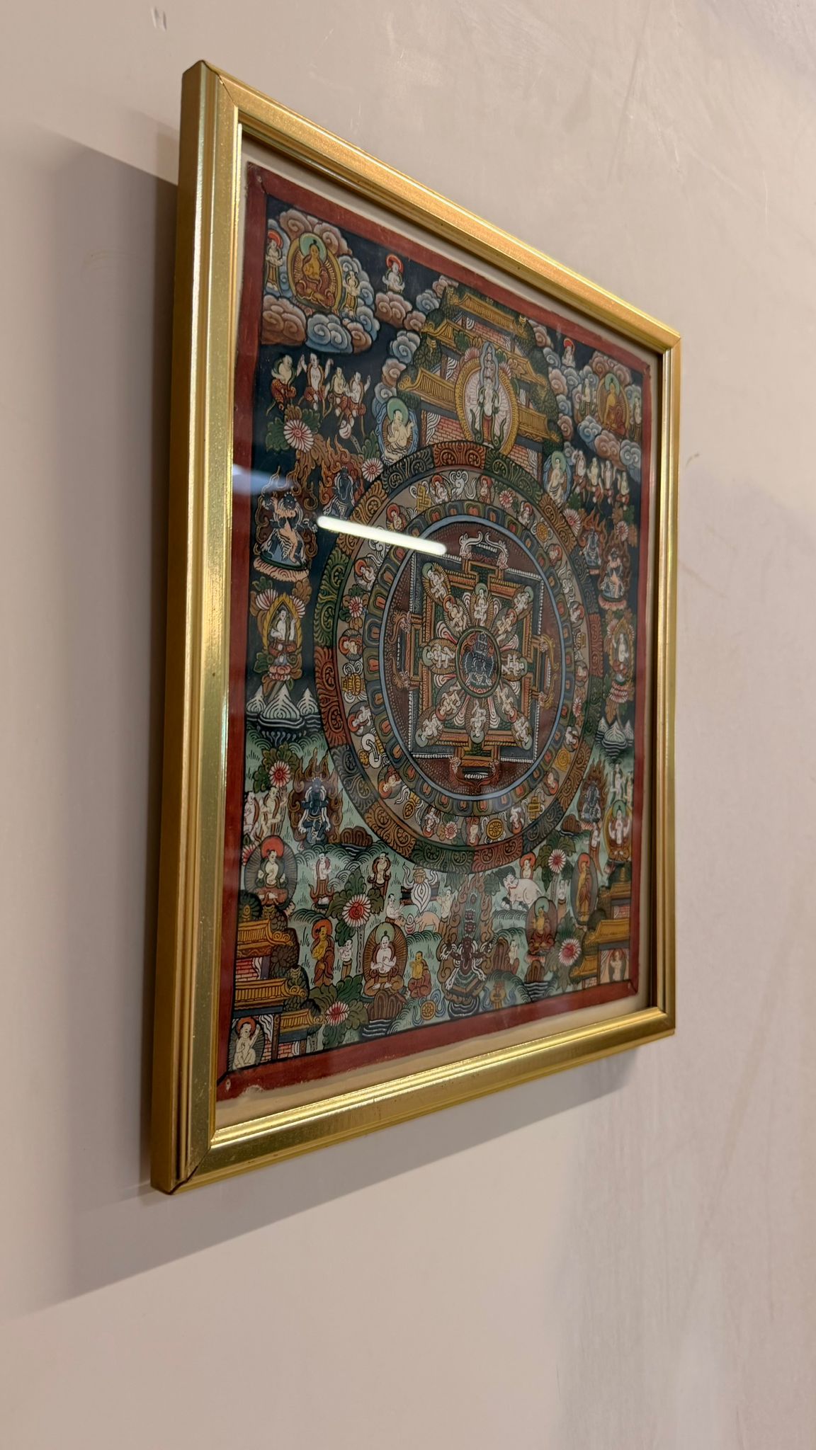 Thangka Mandala Tibet Buddhistische Kunst gerahmt handgemalt
