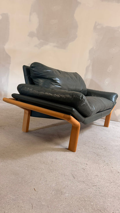 Dänisches 2-Sitzer Sofa aus Teak und dunkelgrünem Leder 70`s