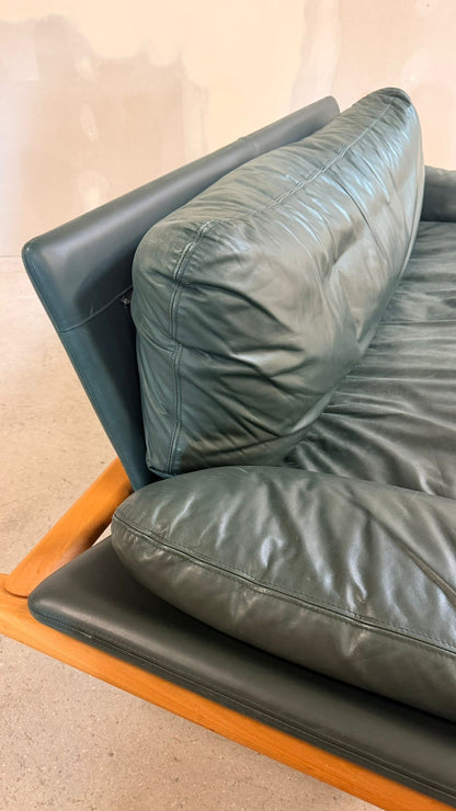 Dänisches 3-Sitzer Sofa aus Teak und dunkelgrünem Leder 70`s