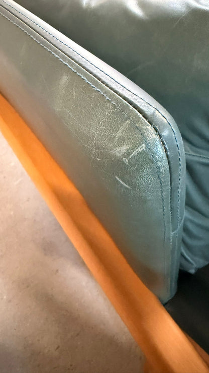 Dänisches 3-Sitzer Sofa aus Teak und dunkelgrünem Leder 70`s