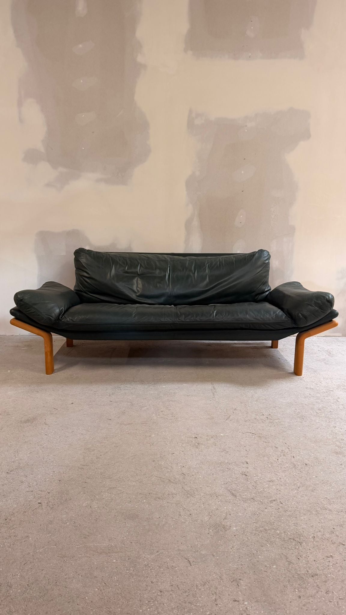 Dänisches 3-Sitzer Sofa aus Teak und dunkelgrünem Leder 70`s