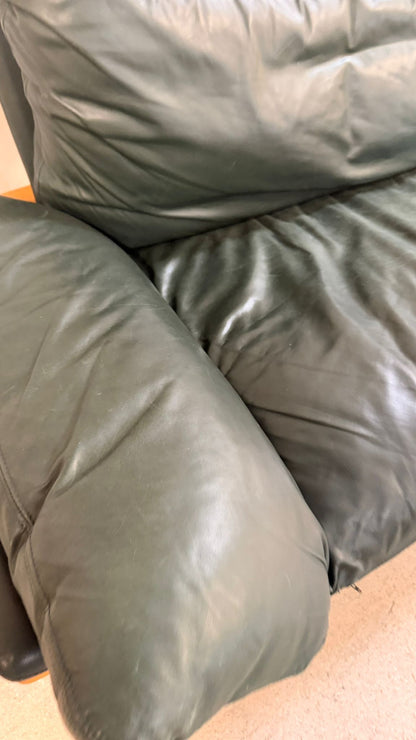 Dänisches 3-Sitzer Sofa aus Teak und dunkelgrünem Leder 70`s