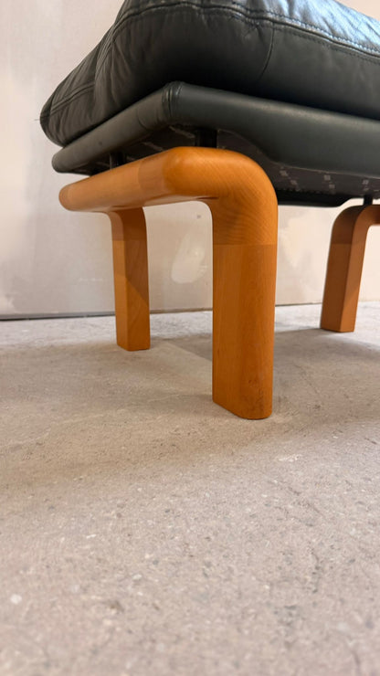 Dänischer skandinavischer Fusshocker Ottoman Teakholz Leder